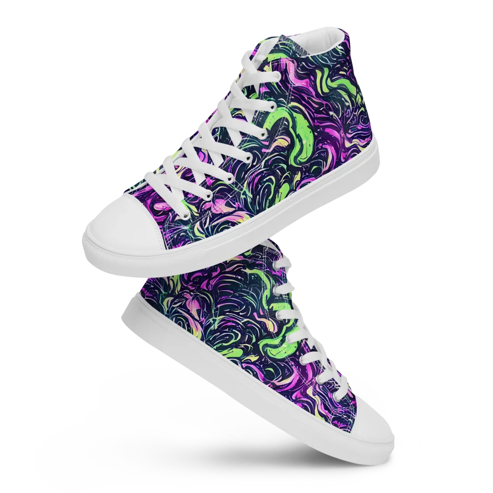 Neon Marbled Bloom on Women's High Top Canvas Shoes — Front