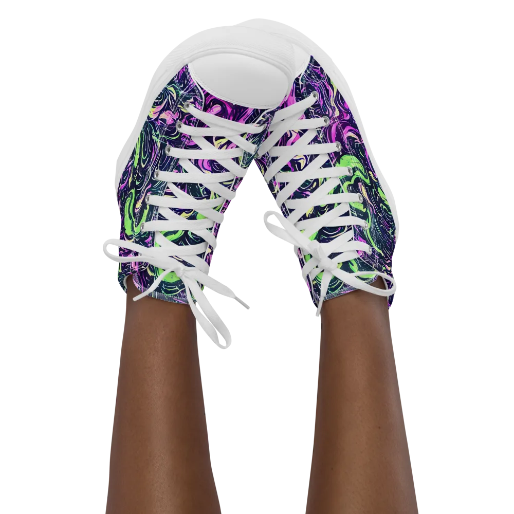 Neon Marbled Bloom on Women's High Top Canvas Shoes — Front