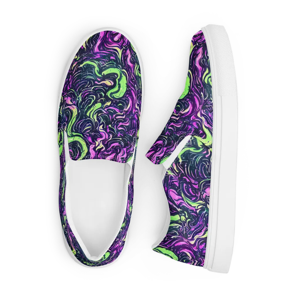 Neon Marbled Bloom on Men's Slip-On Canvas Shoes — Front