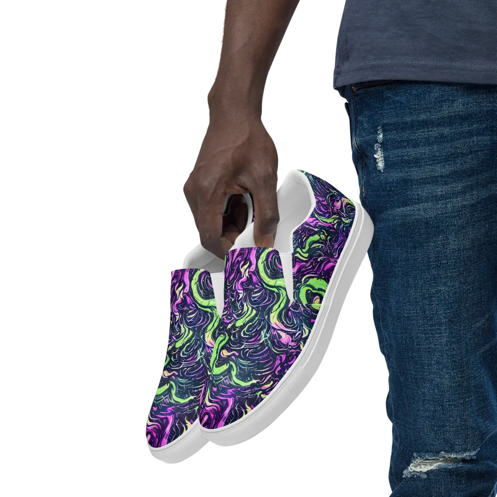 Neon Marbled Bloom on Men's Slip-On Canvas Shoes — Left Front