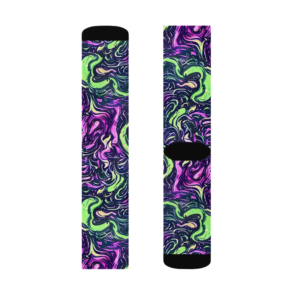 Neon Marbled Bloom on Socks — Left Sock
