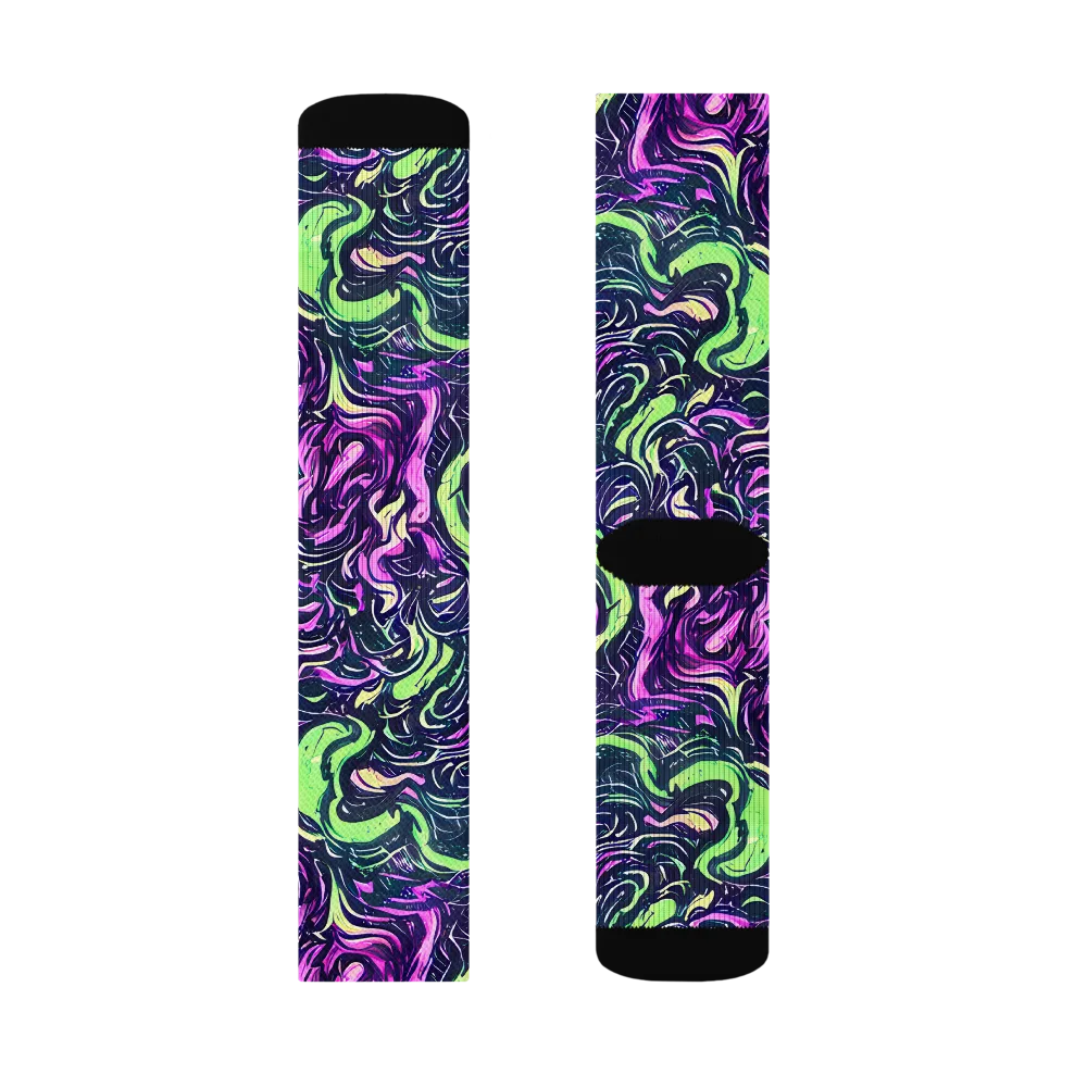 Neon Marbled Bloom on Socks — Right Sock