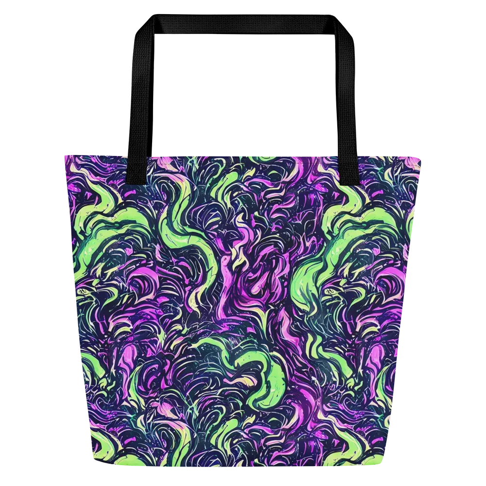 Neon Marbled Bloom on Large Tote Bag W/ Pocket — Front