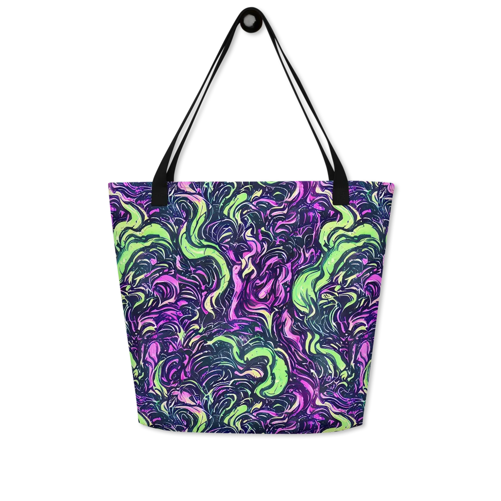 Neon Marbled Bloom on Large Tote Bag W/ Pocket — Front