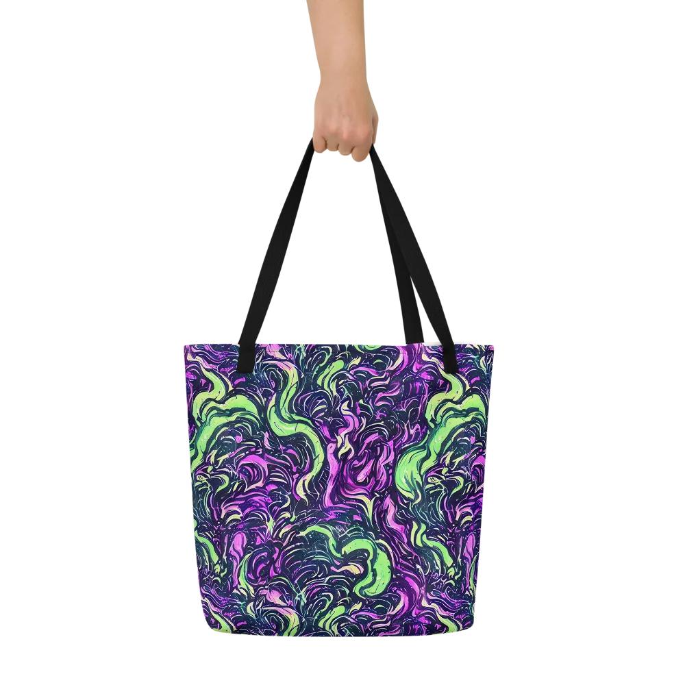 Neon Marbled Bloom on Large Tote Bag W/ Pocket — Front