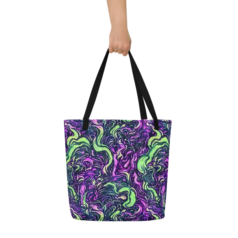 Neon Marbled Bloom on Large Tote Bag W/ Pocket — Front