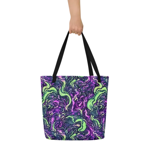 Neon Marbled Bloom on a Large Tote Bag W/ Pocket