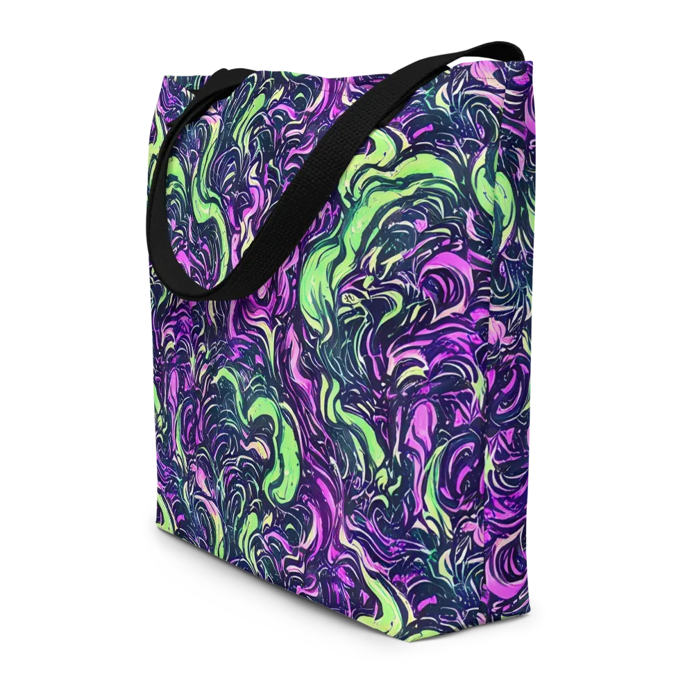 Neon Marbled Bloom on Large Tote Bag W/ Pocket — Front