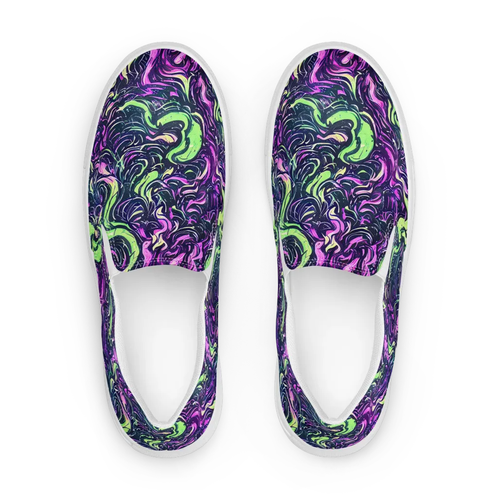 Neon Marbled Bloom on Women's Slip-On Canvas Shoes — Front