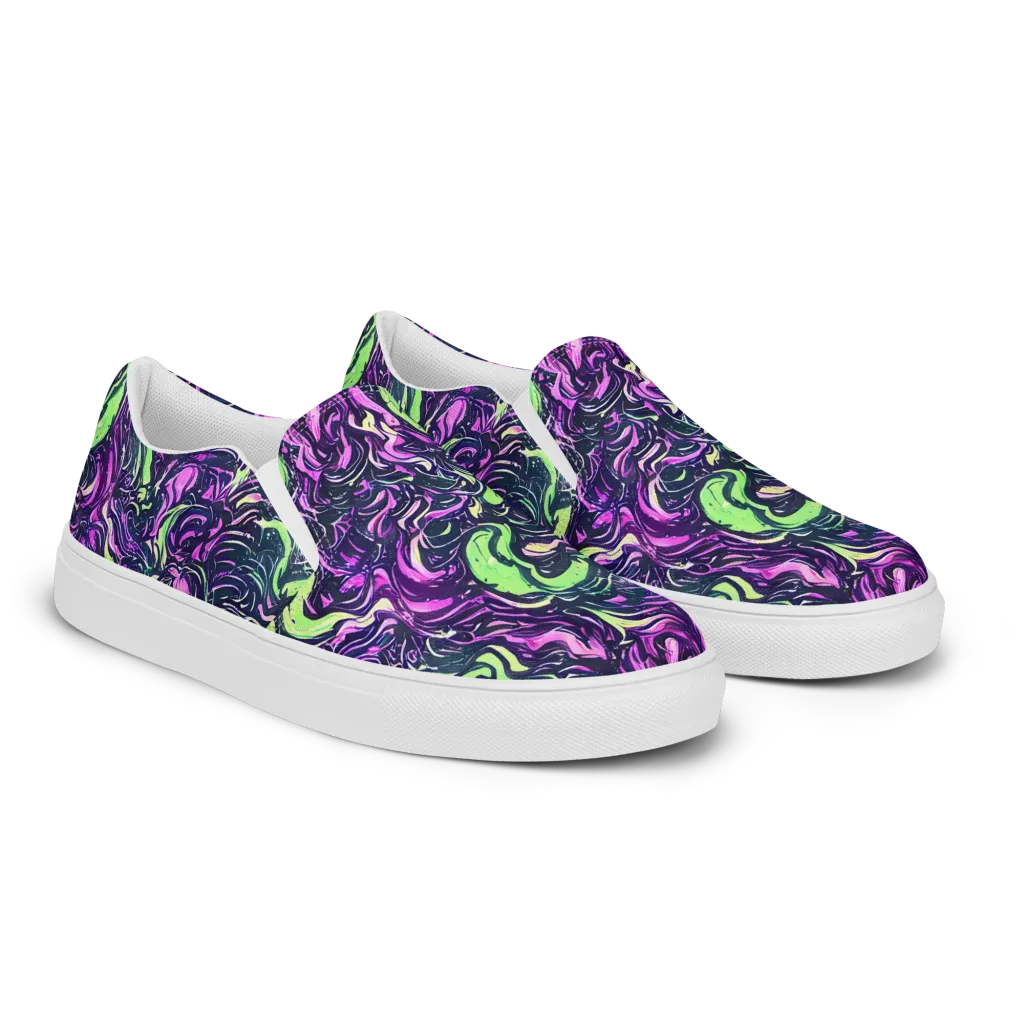 Neon Marbled Bloom on Women's Slip-On Canvas Shoes — Right Front