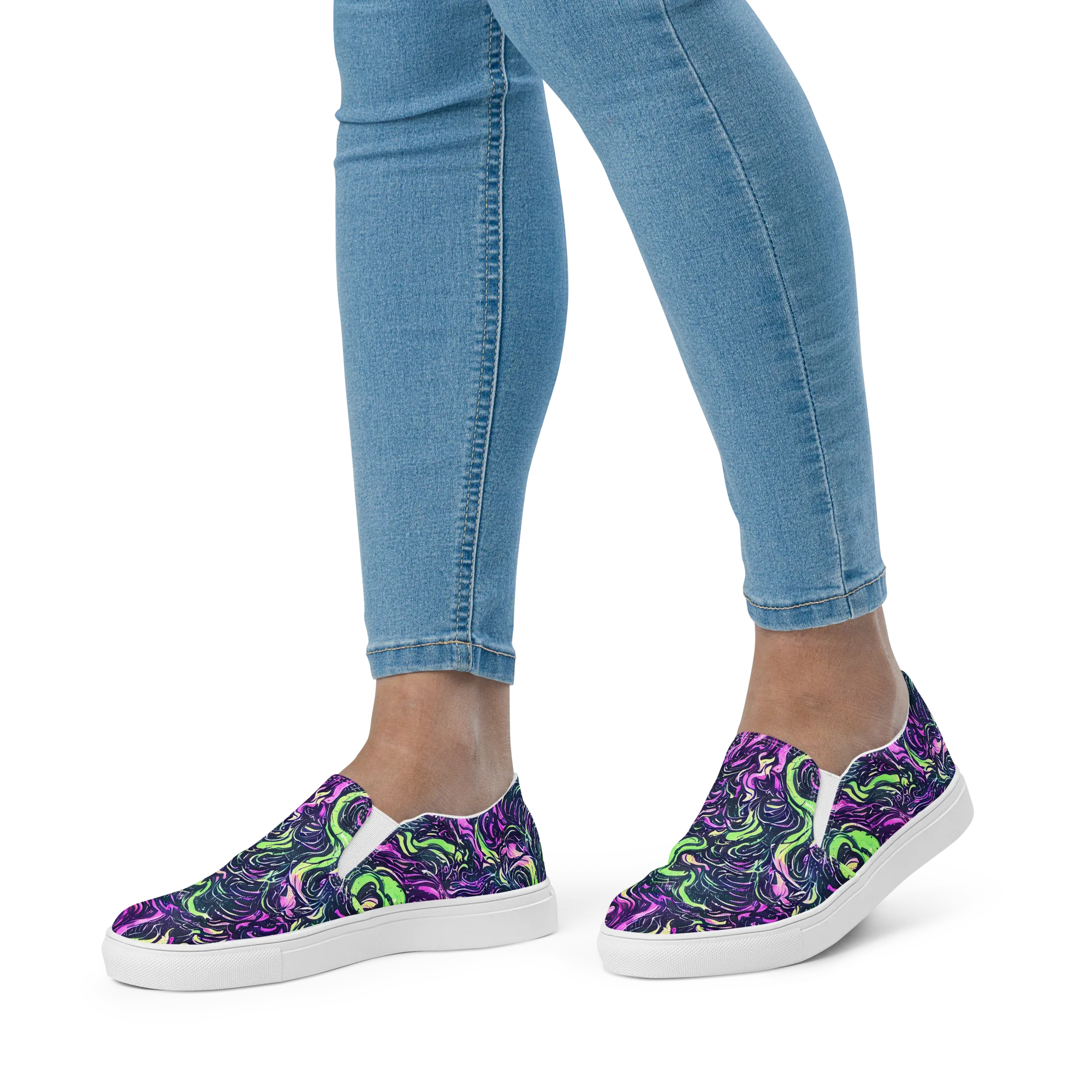 Neon Marbled Bloom on Women's Slip-On Canvas Shoes — Front