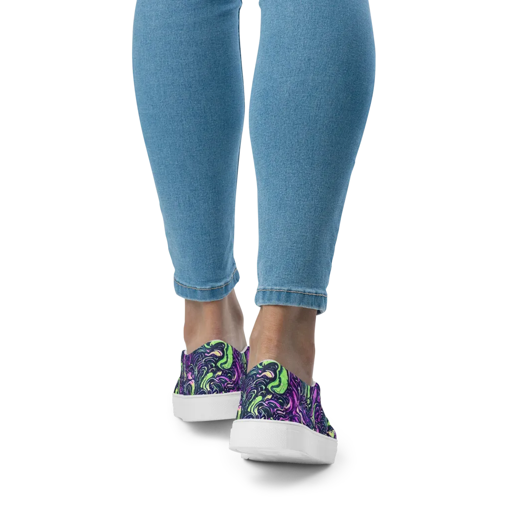 Neon Marbled Bloom on Women's Slip-On Canvas Shoes — Back