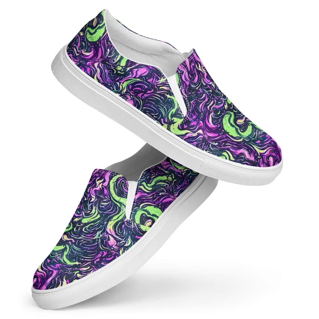 Neon Marbled Bloom on Women's Slip-On Canvas Shoes — Front