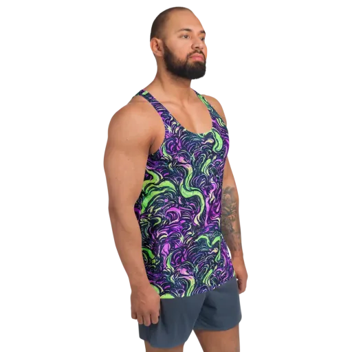 Neon Marbled Bloom on a Men's Tank Top