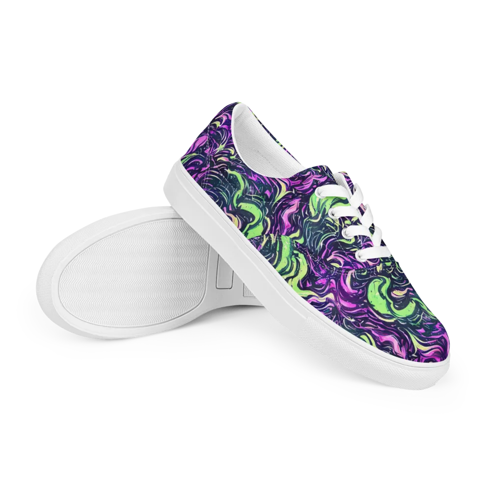 Neon Marbled Bloom on Men's Lace-Up Canvas Shoes — Right Front