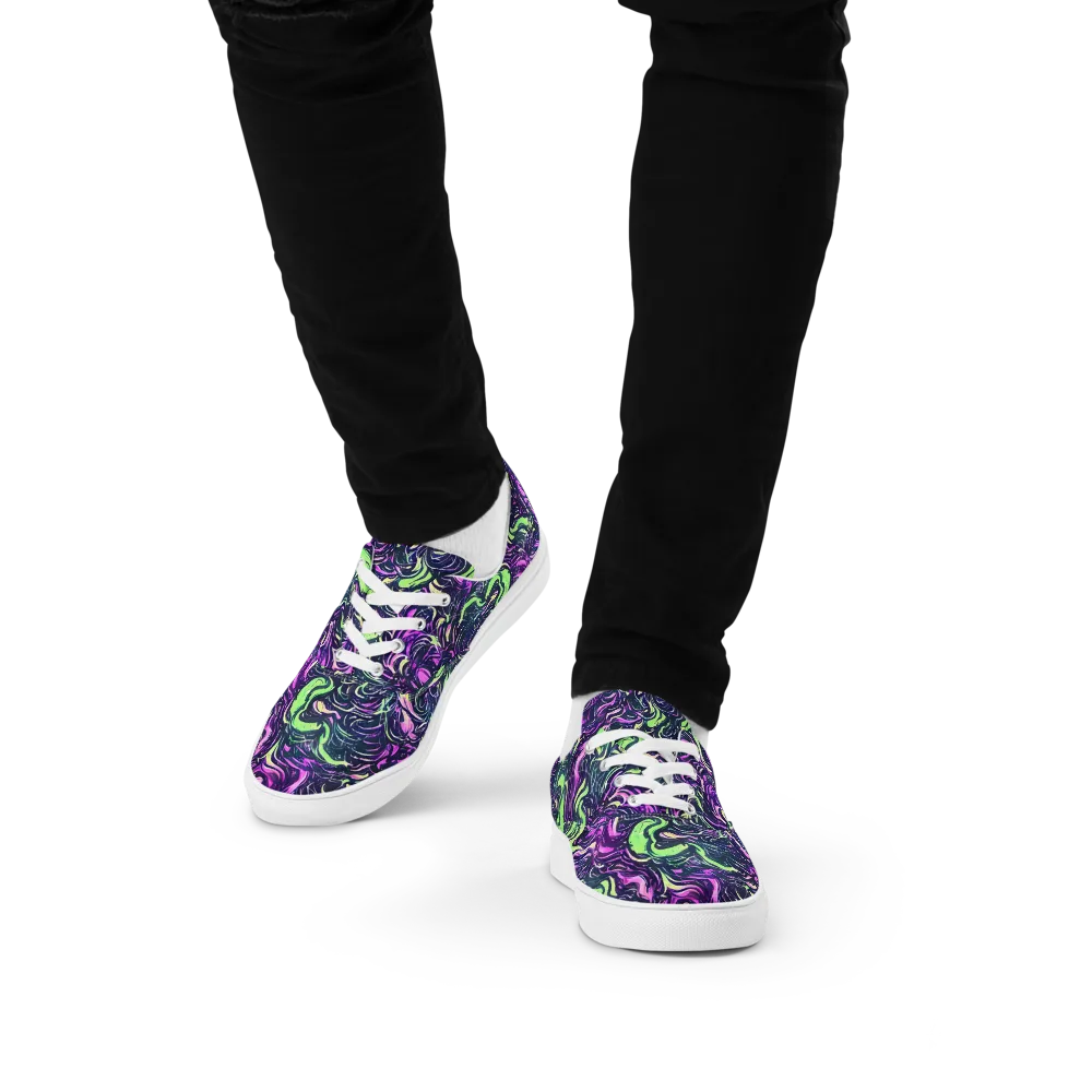 Neon Marbled Bloom on Men's Lace-Up Canvas Shoes — Front