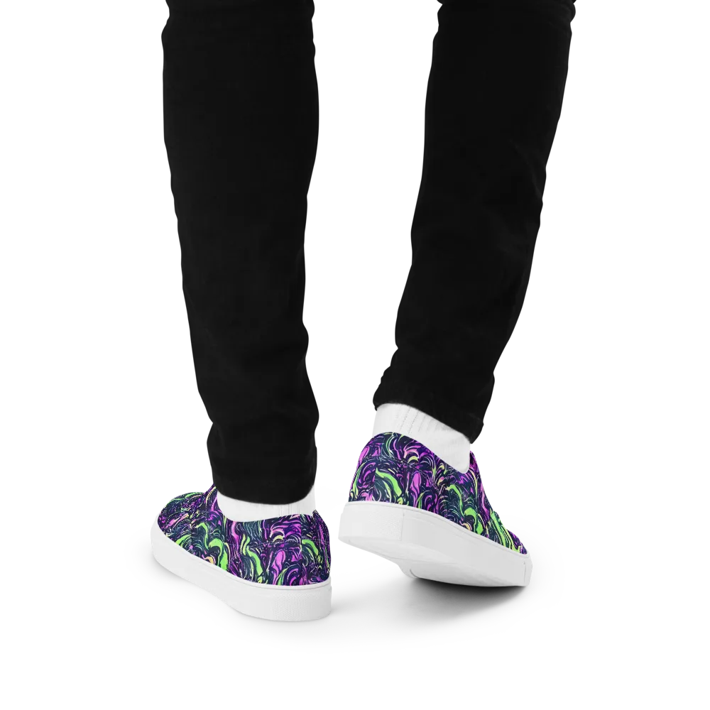 Neon Marbled Bloom on Men's Lace-Up Canvas Shoes — Back