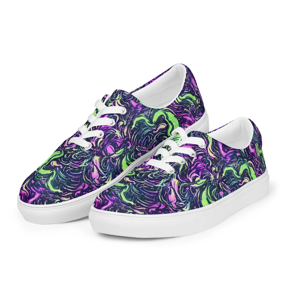 Neon Marbled Bloom on Men's Lace-Up Canvas Shoes — Left Front