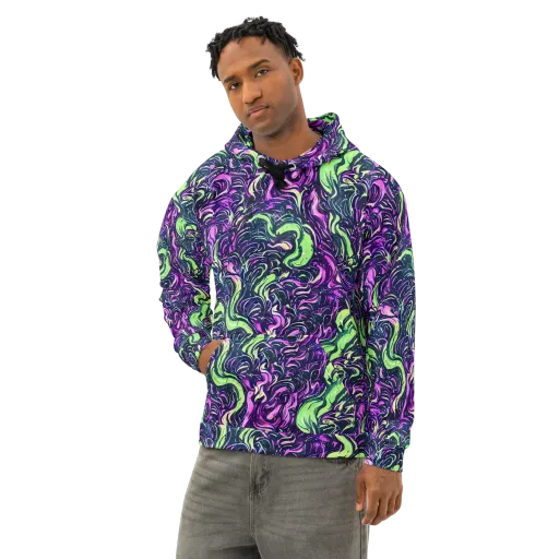 Neon Marbled Bloom on a Cotton Hoodie