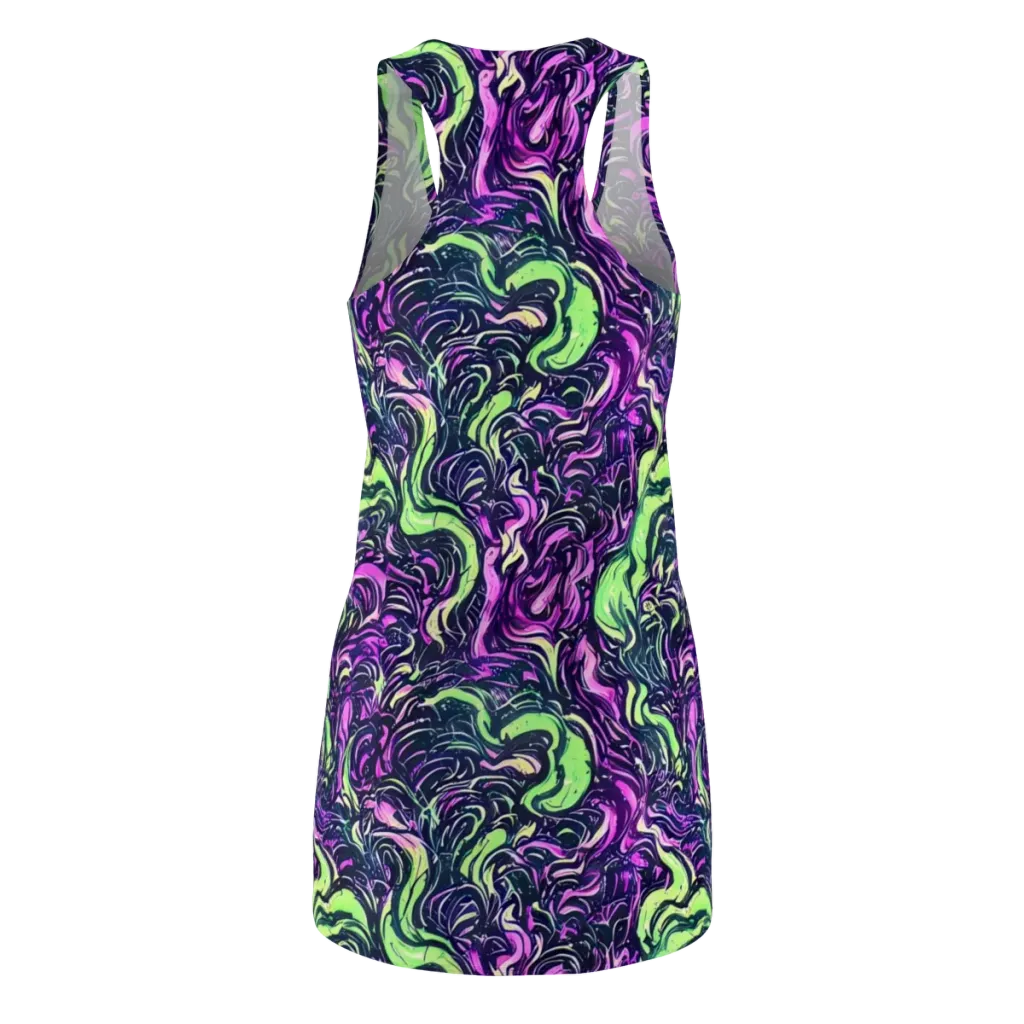 Neon Marbled Bloom on Racerback Dress — Back