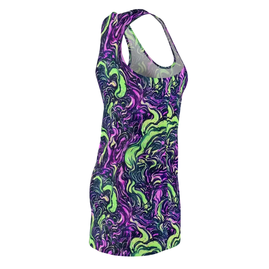 Neon Marbled Bloom on Racerback Dress — Back Side