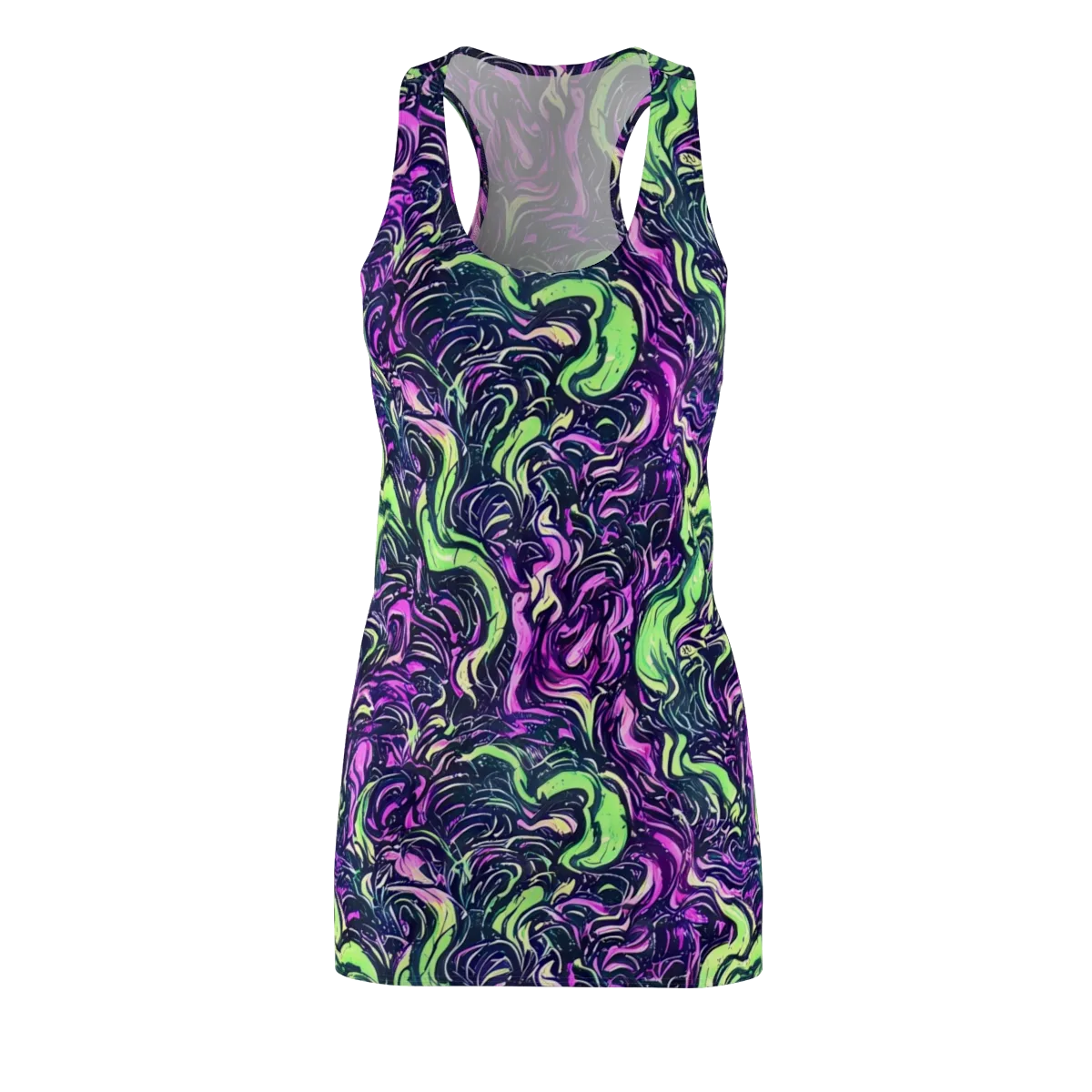 Neon Marbled Bloom on Racerback Dress — Front