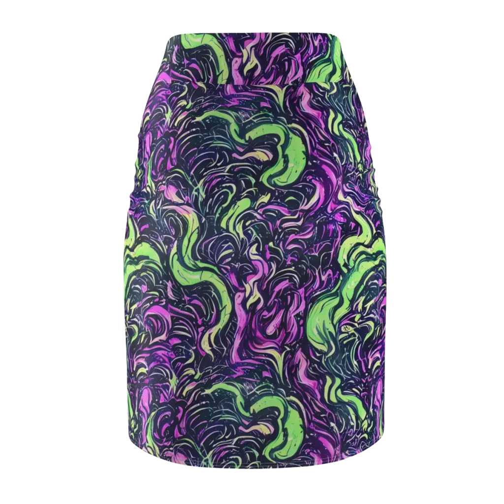 Neon Marbled Bloom on Pencil Skirt — Back