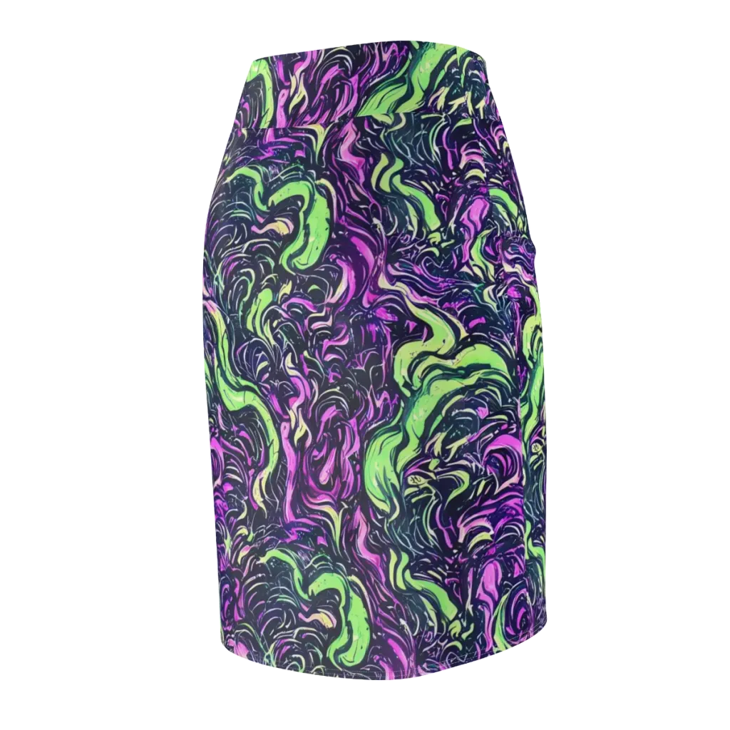 Neon Marbled Bloom on Pencil Skirt — Back Side