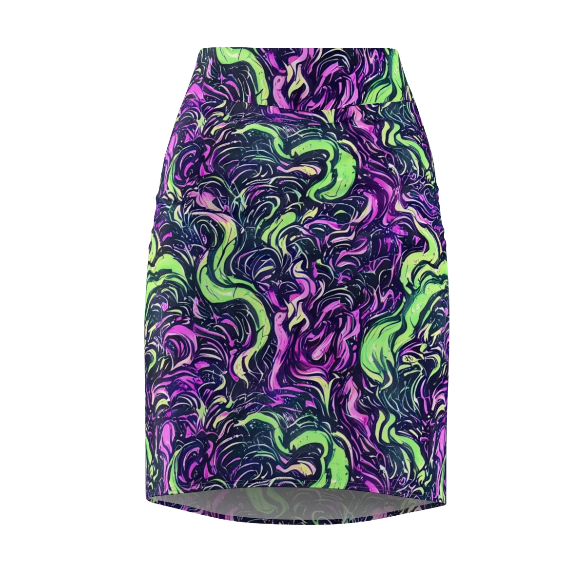 Neon Marbled Bloom on Pencil Skirt — Front