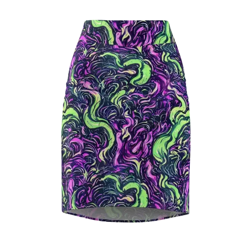Neon Marbled Bloom on a Pencil Skirt