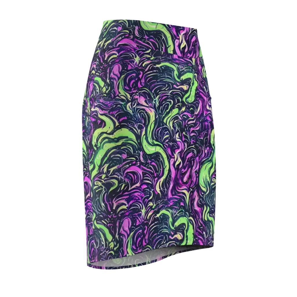 Neon Marbled Bloom on Pencil Skirt — Front Side