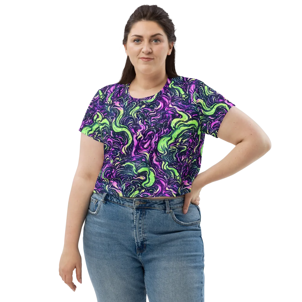 Neon Marbled Bloom on Crop Tee — Front