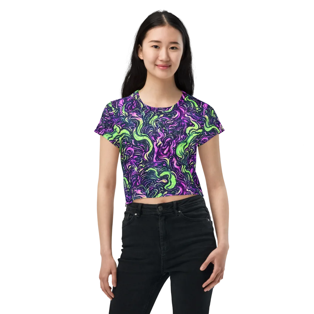 Neon Marbled Bloom on Crop Tee — Front