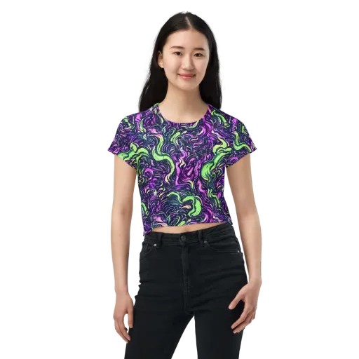 Neon Marbled Bloom on a Crop Tee