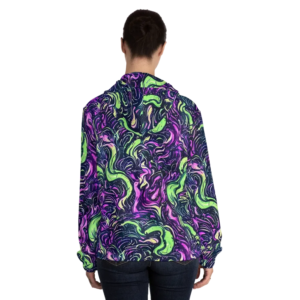 Neon Marbled Bloom on Women's Full-Zip Hoodie — Back On Person