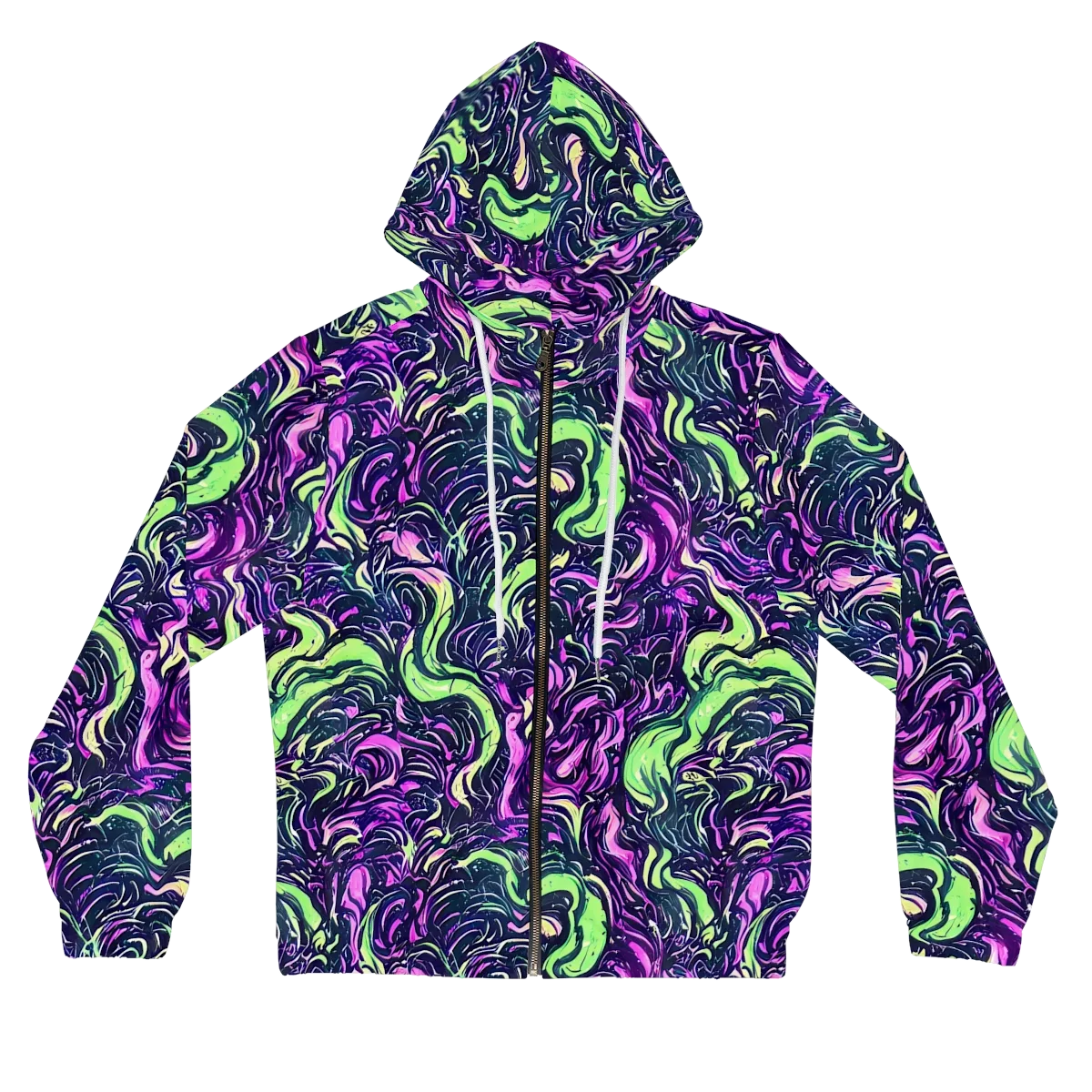 Neon Marbled Bloom on Women's Full-Zip Hoodie — Front