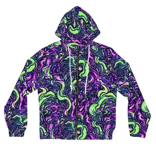 Neon Marbled Bloom on a Women's Full-Zip Hoodie