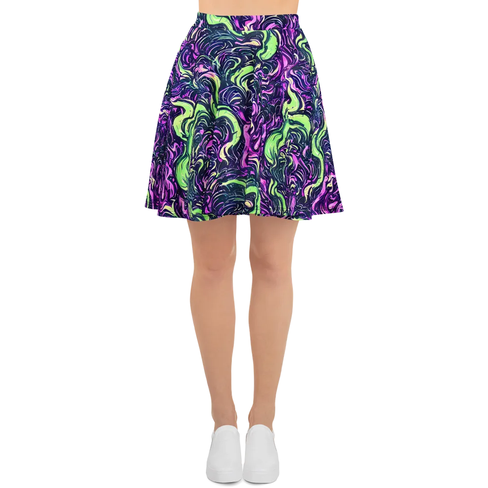 Neon Marbled Bloom on Skater Skirt — Front