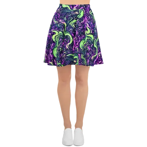 Neon Marbled Bloom on a Skater Skirt