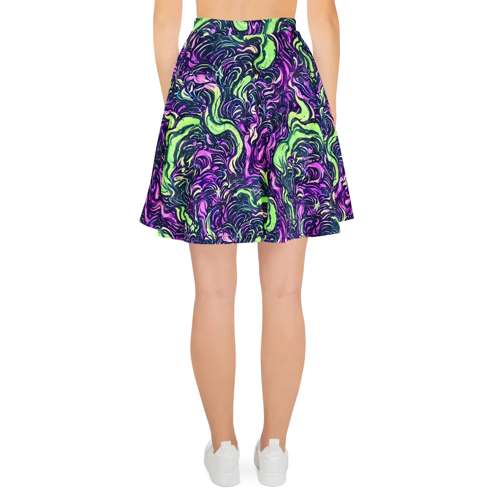 Neon Marbled Bloom on Skater Skirt — Back