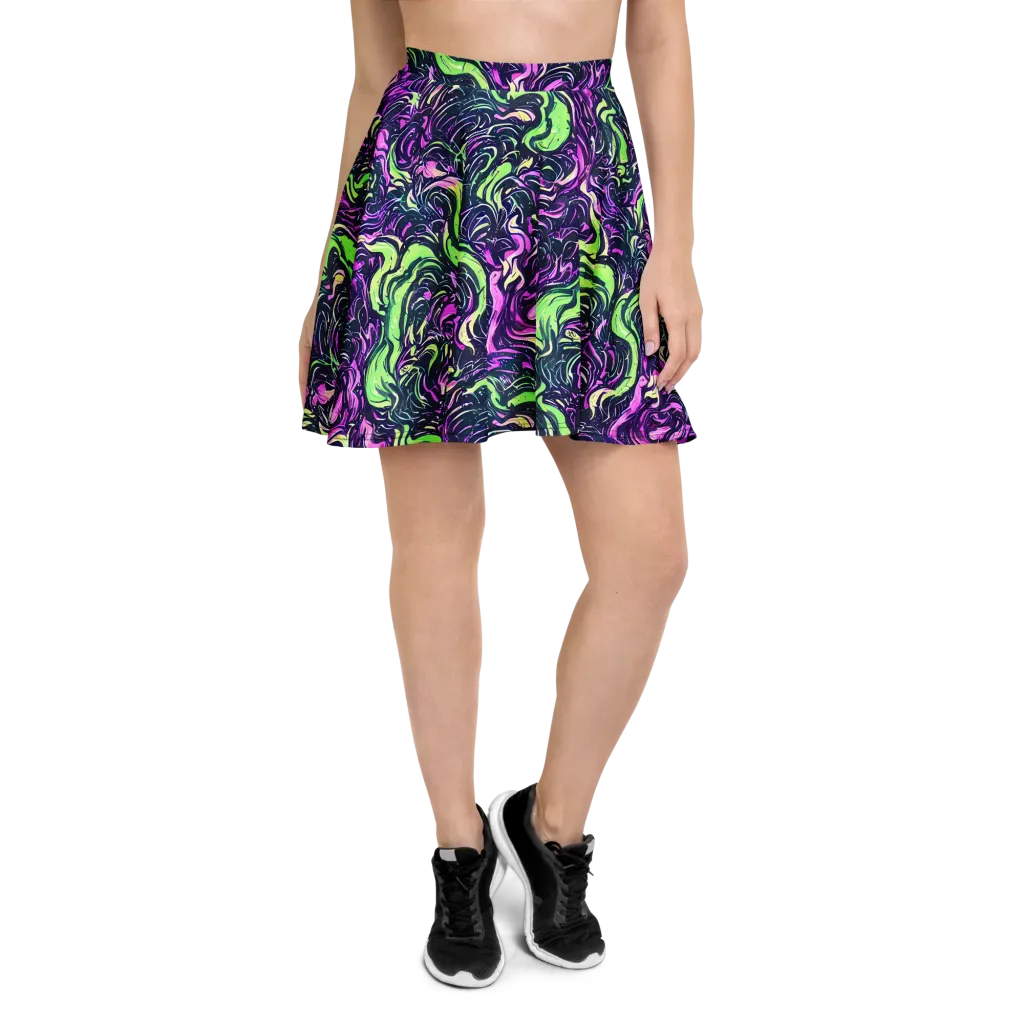Neon Marbled Bloom on Skater Skirt — Front