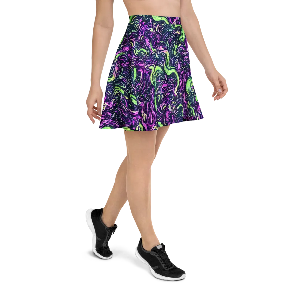 Neon Marbled Bloom on Skater Skirt — Right