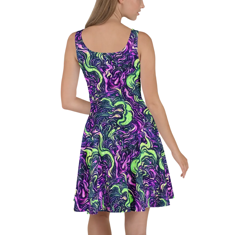 Neon Marbled Bloom on Skater Dress — Back