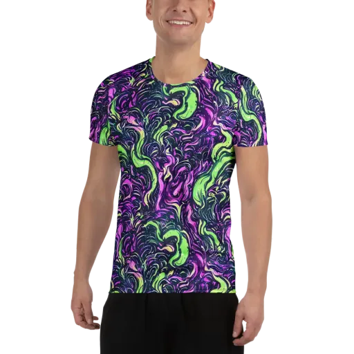 Neon Marbled Bloom on a Men's Athletic T-Shirt