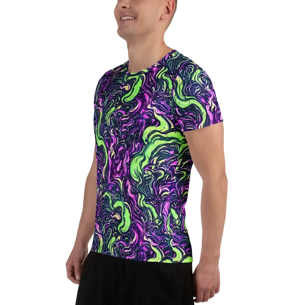 Neon Marbled Bloom on Men's Athletic T-Shirt — Left