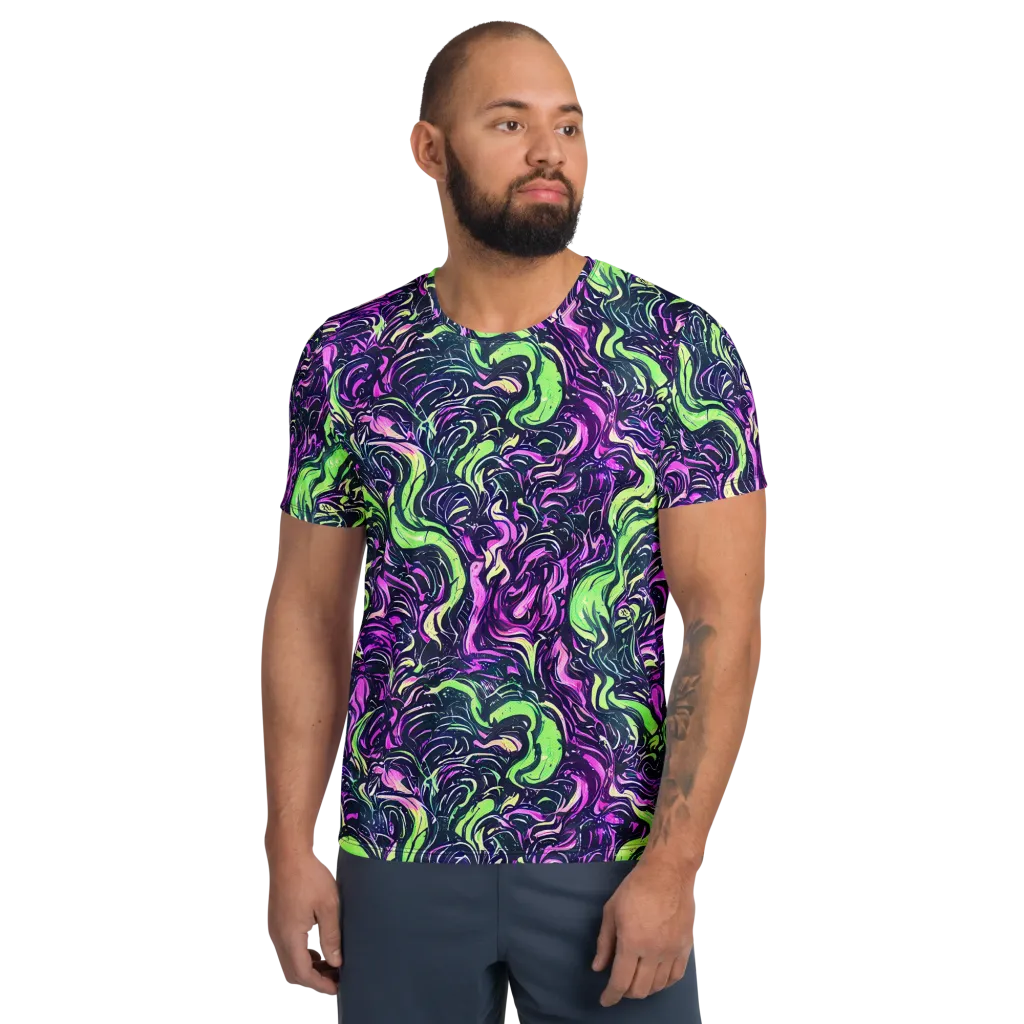 Neon Marbled Bloom on Men's Athletic T-Shirt — Front