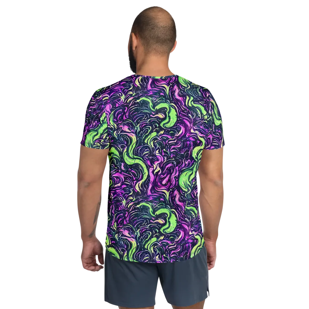 Neon Marbled Bloom on Men's Athletic T-Shirt — Back