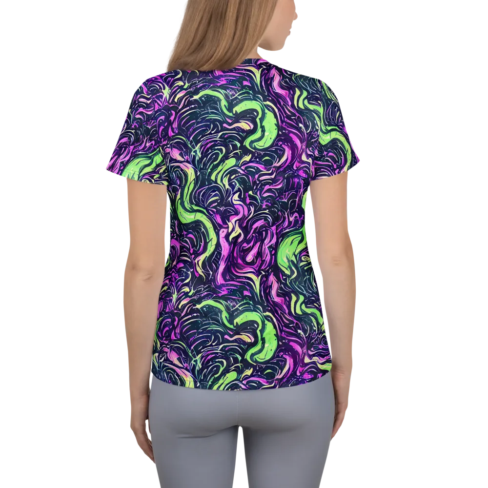 Neon Marbled Bloom on Women's Athletic T-Shirt — Back