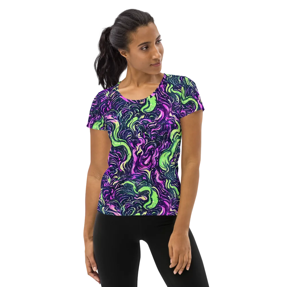 Neon Marbled Bloom on Women's Athletic T-Shirt — Front