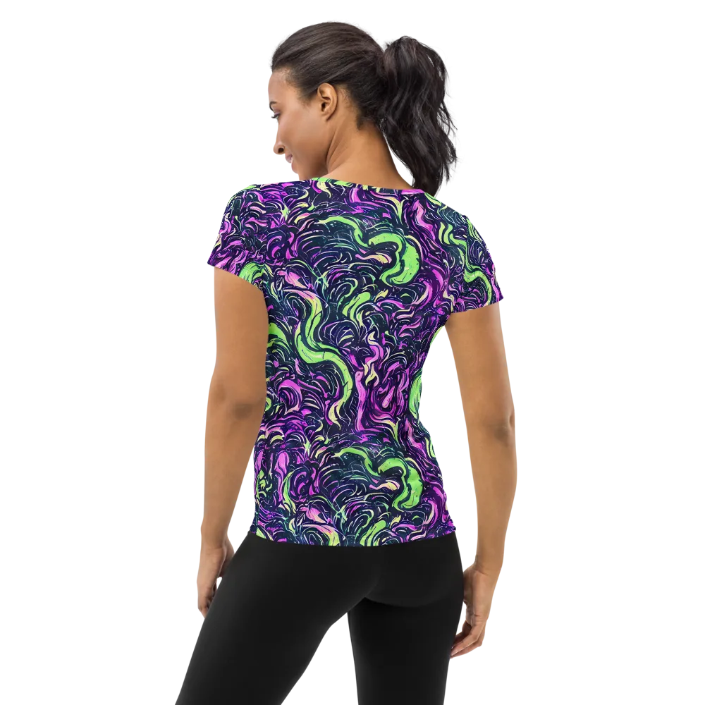 Neon Marbled Bloom on Women's Athletic T-Shirt — Back
